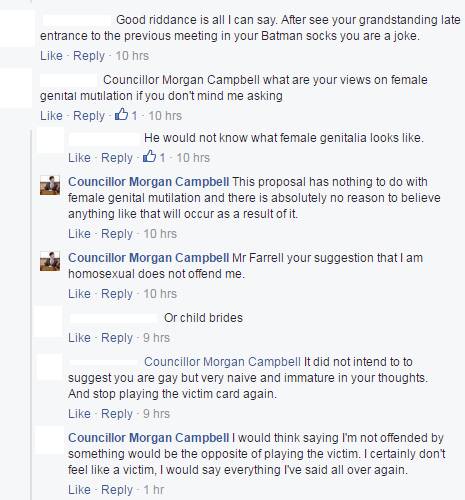 Facebook comments sent to councillor Morgan Campbell.