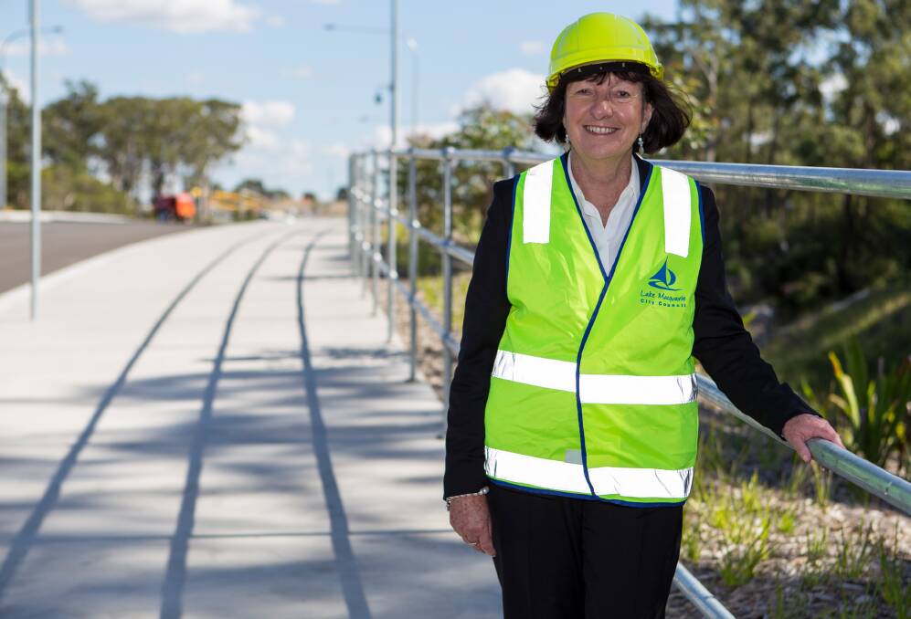 Photo: Cr Fraser at the first section of the Lake Macquarie Transport Interchange.