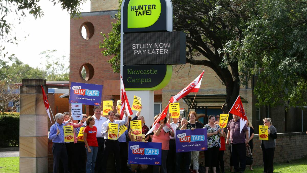 OVERHAUL: Staff protest cuts to local TAFE campuses last year. Reader Phill Chadwick said the government's "contempt" for TAFE continued. Picture: Jonathan Carroll