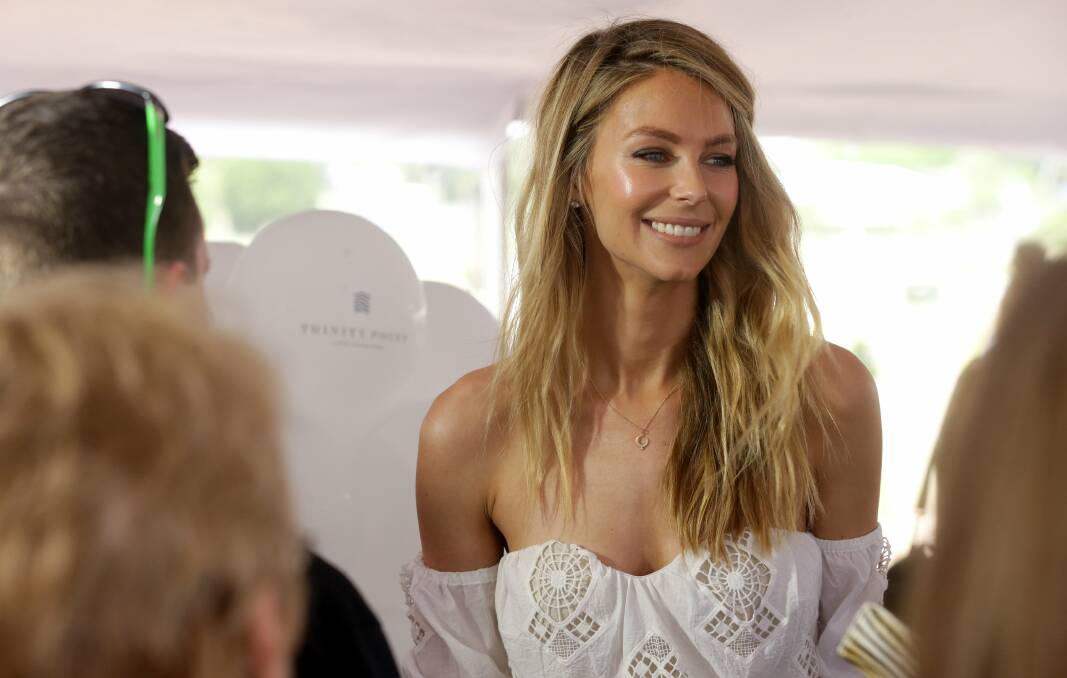 PUBLIC FACE: Jennifer Hawkins at the launch of land sales at Trinity Point last year. Picture: Brock Perks