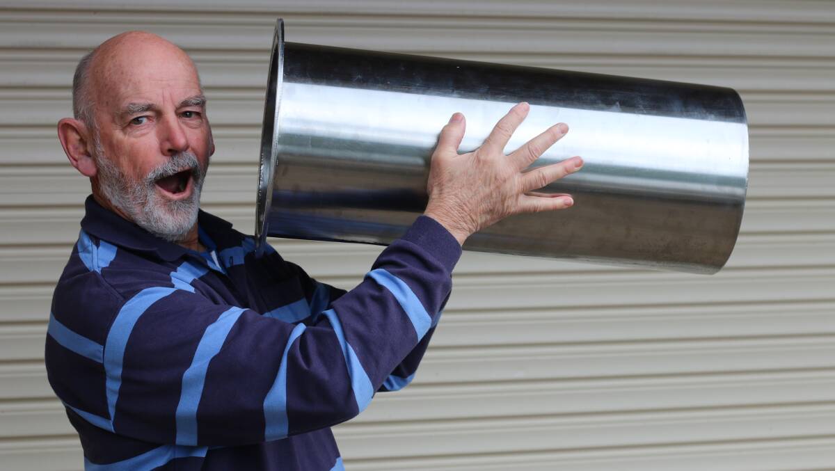 SAFE STORAGE: Murray Scoble with the impressive stainless steel time capsule. It measures 20cm wide, and 60cm long. Picture: David Stewart
