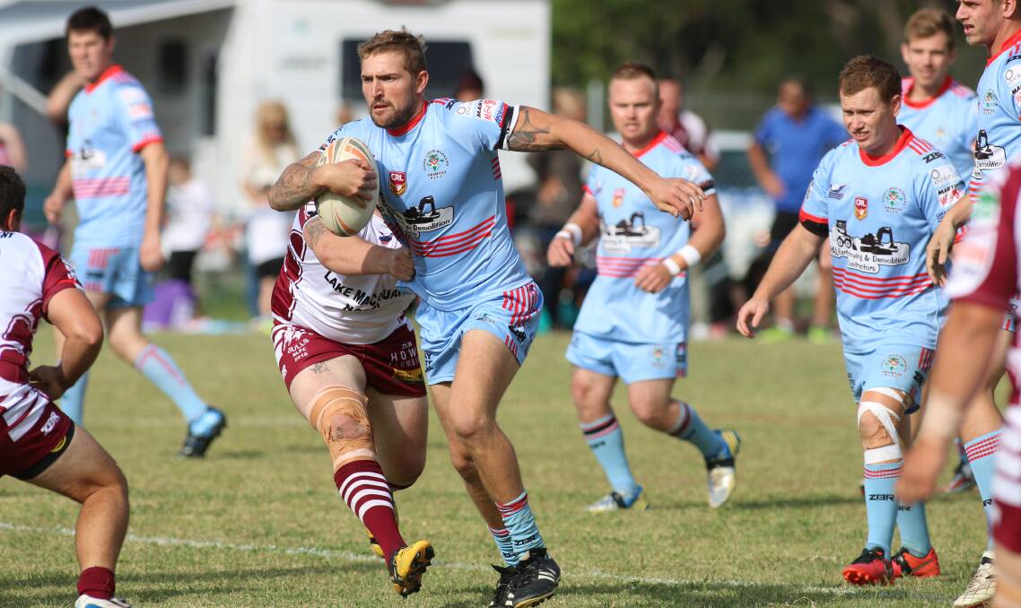 RANGY PROP: Dora Creek's Dean Ferris takes an early hit-up against Morisset in the local league derby at the showground on Saturday. Picture: David Stewart