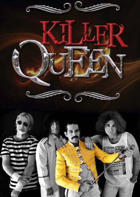 MUSIC ROYALTY: John Blunt plays Freddy Mercury, and leads a likely looking bunch of lads in the band Killer Queen which is coming to Morisset. Picture: Supplied