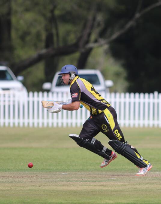 QUICK ONE: Mitchell Coombs, one of two Central Coast guest players in the Toronto Twenty20 team, sneaks a short single against Wests on Sunday. Picture: David Stewart