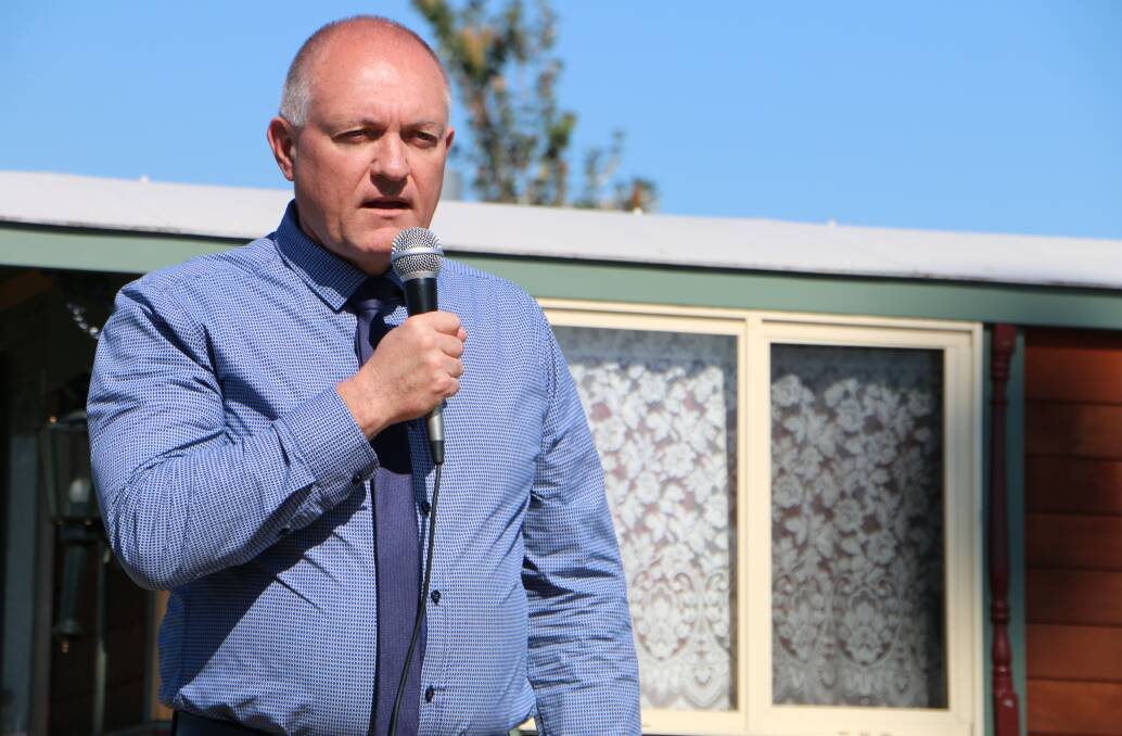 OPPOSED: Wyong MP David Harris addresses an anti-mine rally at Blue Haven last year. Picture: David Stewart