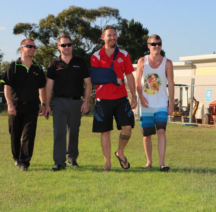 GROUND WORK: Club officials, from left, Craig Williams, Adam Osborne, Dainis Masens and Cody Winmill inspect works at Auston Oval. Picture: David Stewart