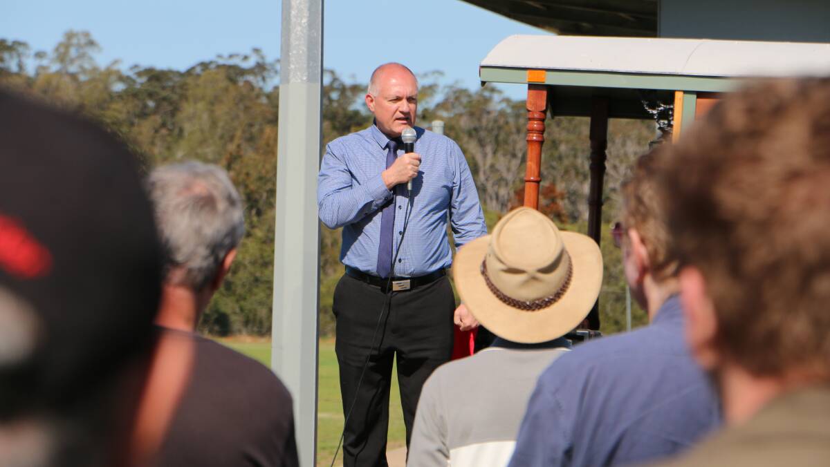 CONCERNS: David Harris addresses a pubic meeting to discuss the implications of the proposed Wallarah 2 coal loader near Blue Haven. Picture: David Stewart