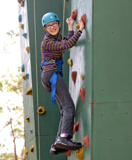 RESILIENCE: Zoe on the rock climbing wall at last year's Camp Brainwave. Point Wolstoncroft Sport and Recreation Centre will pose a new range of fun challenges for participants in this weekend's camp. Picture: Jeremy Piper