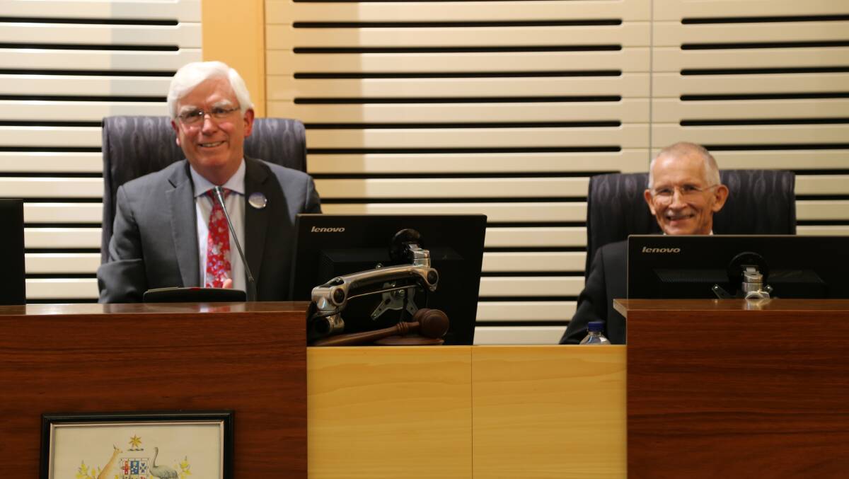 IN CHARGE: Council administrator Ian Reynolds, left, and interim general manager Rob Noble at last night's meeting. Picture: Supplied