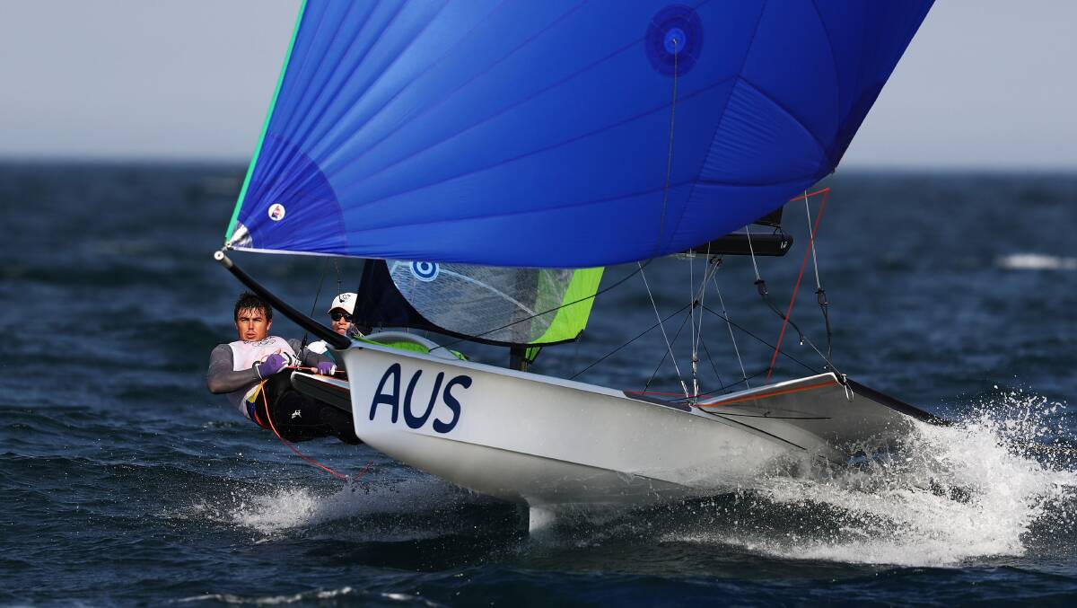 FLAT OUT: Australia's 49er sailors Nathan Outteridge and Iain Jensen in action on Day 10 at the Rio Olympics. Picture: Clive Mason/Getty Images