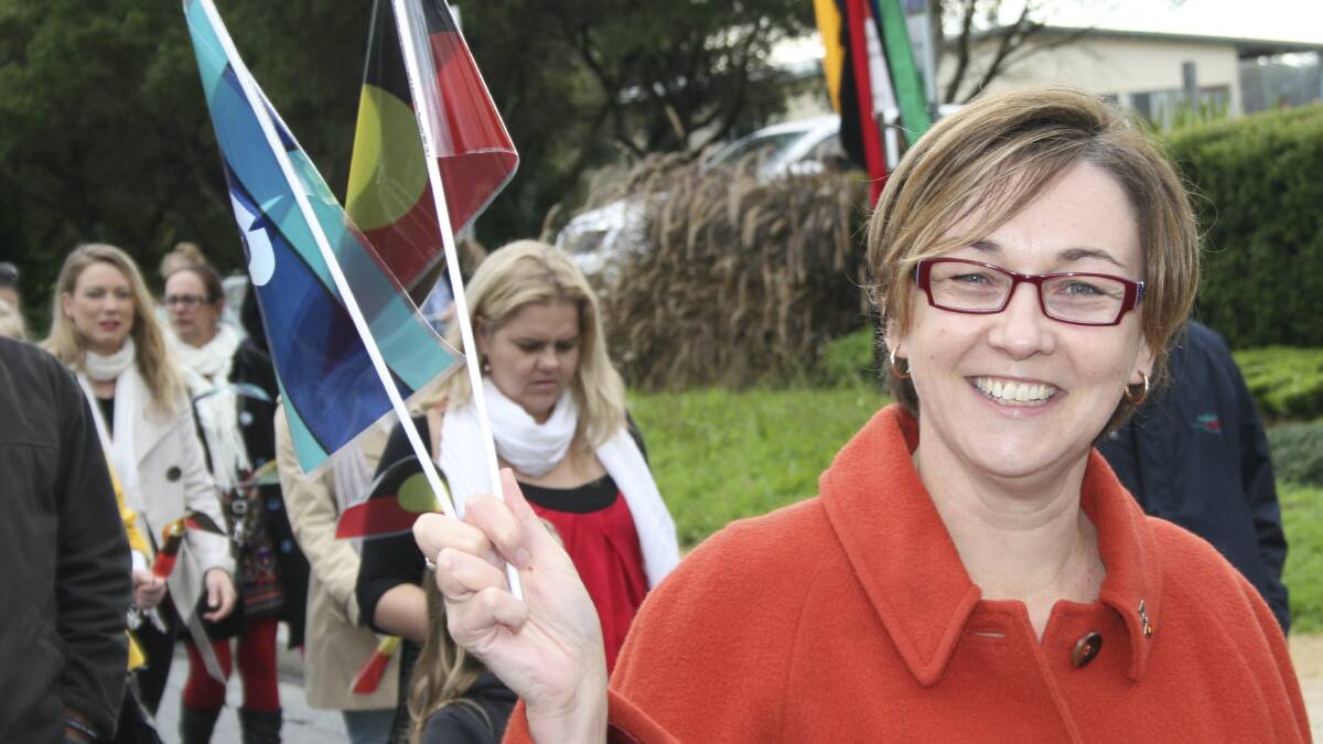 CELEBRATION: Former mayor Jodie Harrison joined in the NAIDOC Week march from Toronto Courthouse to the foreshore in 2013. Picture: David Stewart