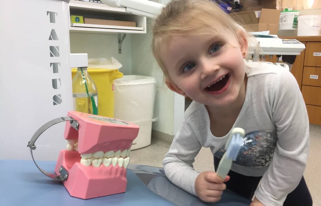 ROUTINE: Ayla, 3, is ready for her dental checkup at Wyong Dental Health Clinic. Picture: Supplied