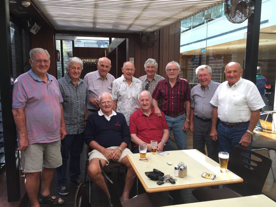 TOGETHER: The 1959-1960 Kangaroos tour reunion in Newcastle on Thursday included rugby league Immortal Johnny Raper (sitting on right) and team of the century hooker Noel Kelly (sitting on left). Picture: Josh Callinan