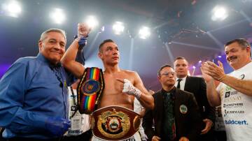 Tim Tszyu celebrates his win against Stevie Spark at Newcastle Entertainment Centre on Wednesday, July 7, 2021. Picture by Max Mason-Hubers