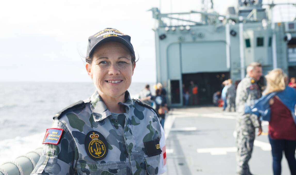NEW HORIZONS: Seaman Tania Lee, who joined the navy a year ago, prepares to sail into Newcastle for the first time as a servicewoman. Picture: Max Mason-Hubers