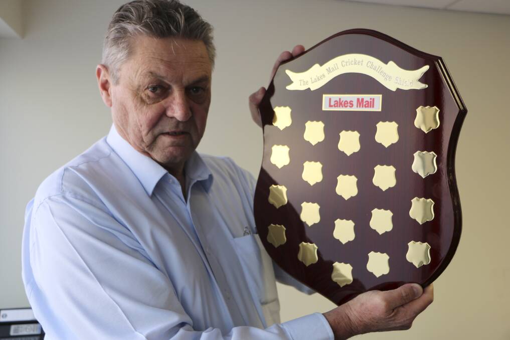 ON THE LINE: Tony Cummins with the Lakes Mail Cricket Challenge Shield. Picture:  David Stewart