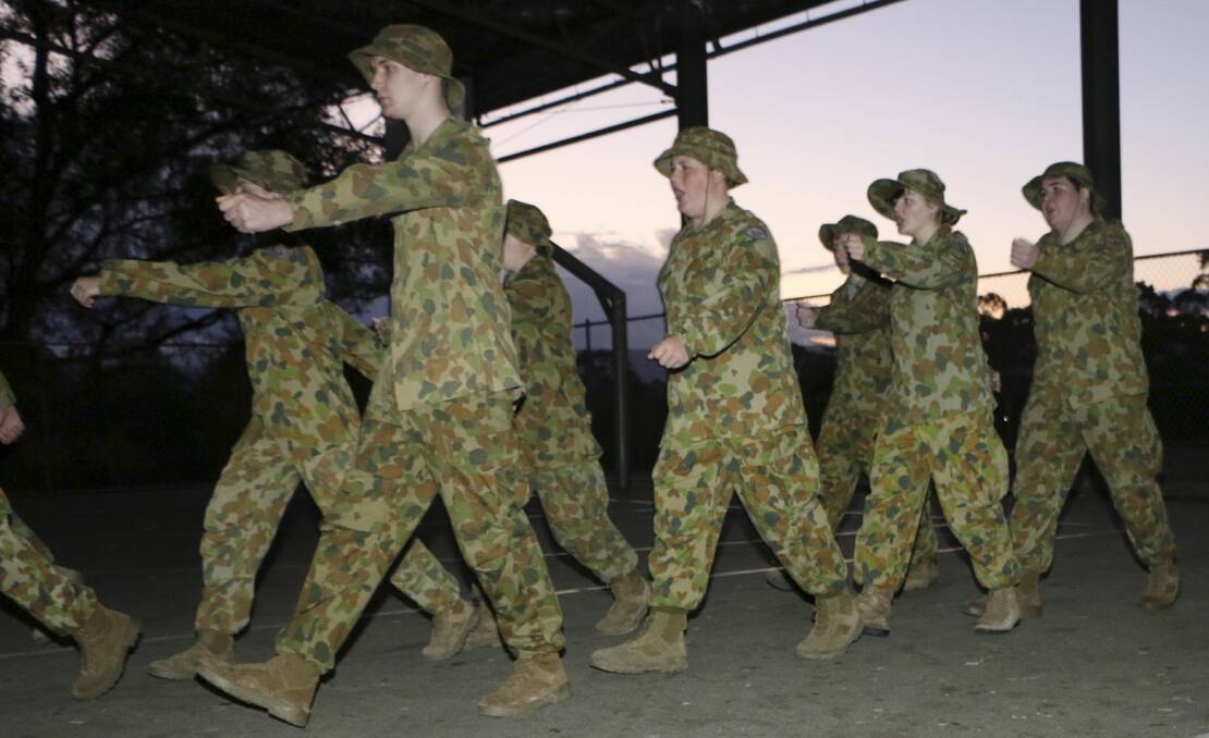 IN TRAINING: Morisset Army Cadets are pictured on Monday night, preparing for Saturday's competition. Picture Jamieson Murphy