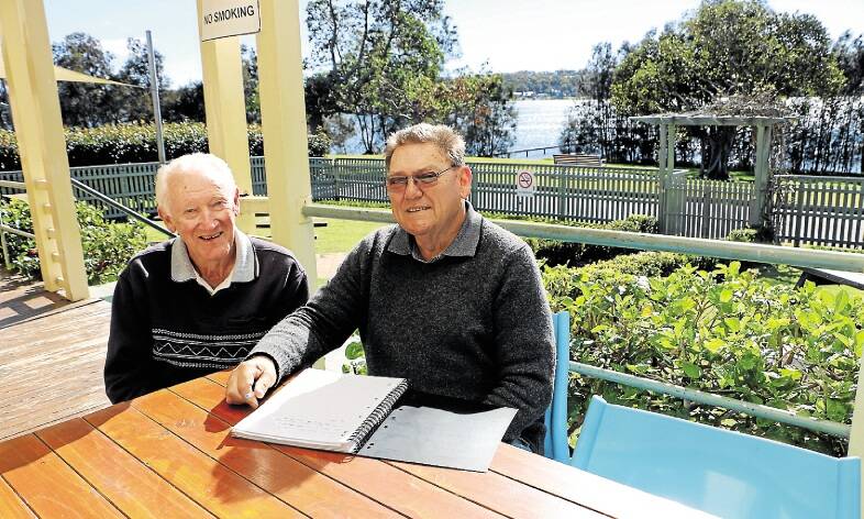 LAST CALL: Bob Boxall, right, and Ron Tomlinson-Smith on the balcony of Rathmines Memorial Bowling Club where, despite history, a picturesque setting and sunny ambience, patrons are staying away. Picture: David Stewart
