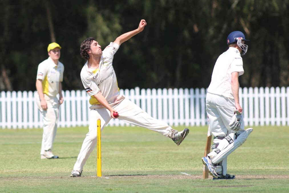 AUDACIOUS: Toronto skipper Joe Price bowling against Merewether on Saturday. It was his approach with the bat late in the day that lifted his team's spirits. Picture: David Stewart