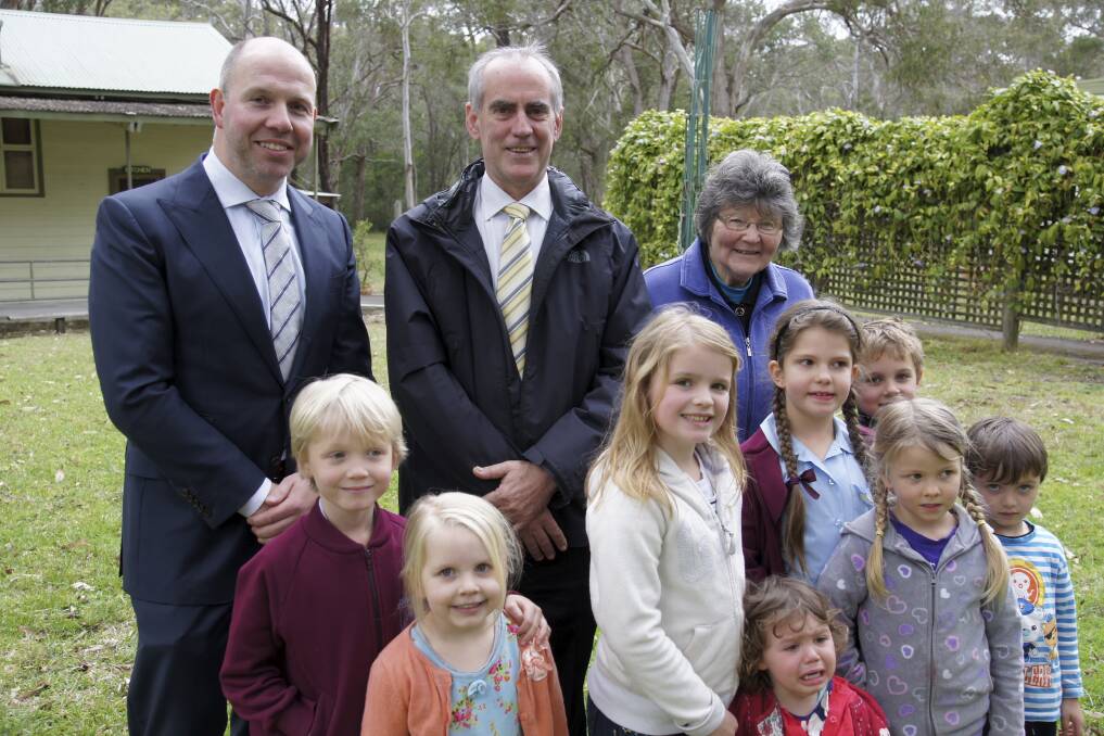 From left to right, Martien Kroeze Kloosterziel, Greg Piper MP, Sister Anne Moylan and children from St Joseph?s Primary School, Kilaben Bay. Photo supplied by Diocese of Maitland-Newcastle, August 2014. DSC06974.JPG
