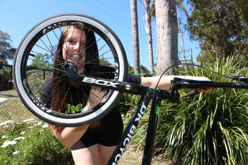 IN A SPIN: Kimberley Alsop with the new BMX bike this week. Picture: Jamieson Murphy