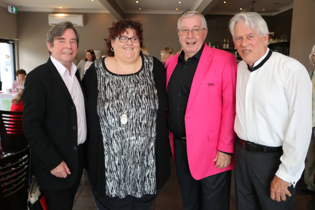 SURPRISE GUEST: Pictured at Jules by the Lake on Friday are, from left, John Paul Young, host Julie Hadfield, Michael Hart and Warren Morgan. Picture: David Stewart