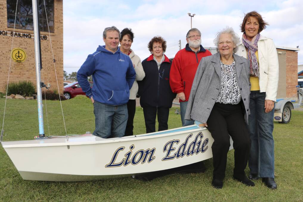 FAST EDDIE: The new sabot was inspected on Saturday by (from left) Warwick Fatches, Lions Diane Johnson, Jane and Bernie Bell, Nives Bettinzoli and her daughter, Trish Guy. Picture: David Stewart