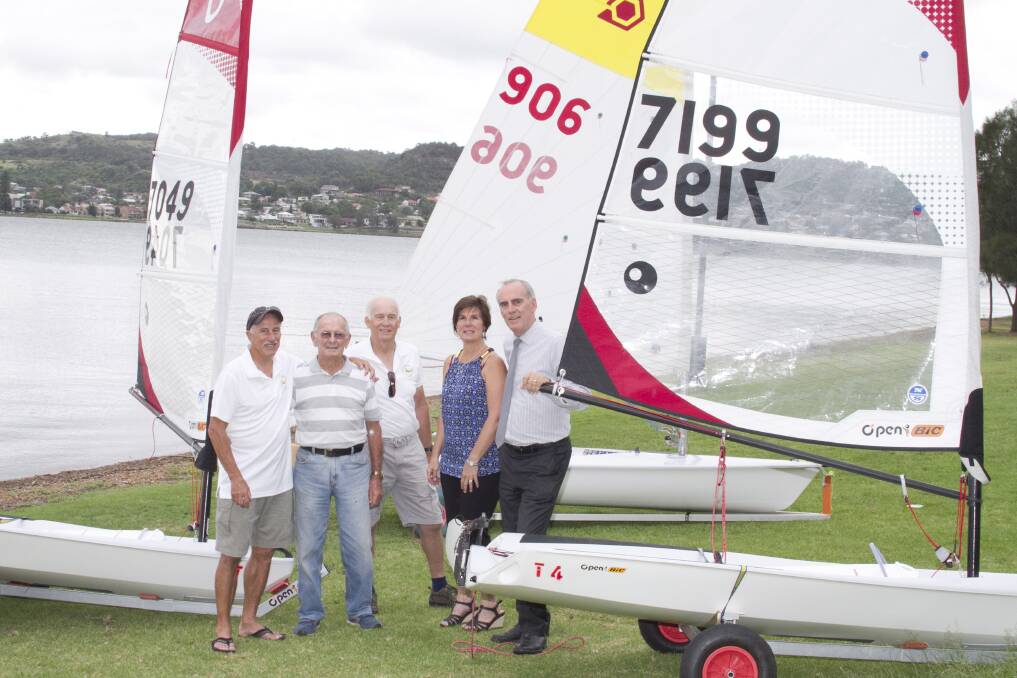 UPGRADE: Teralba Amateur Sailing Club members Col Gillespie, Alby Roberts, Alan Caldwell and Linda O'Connor with Greg Piper.