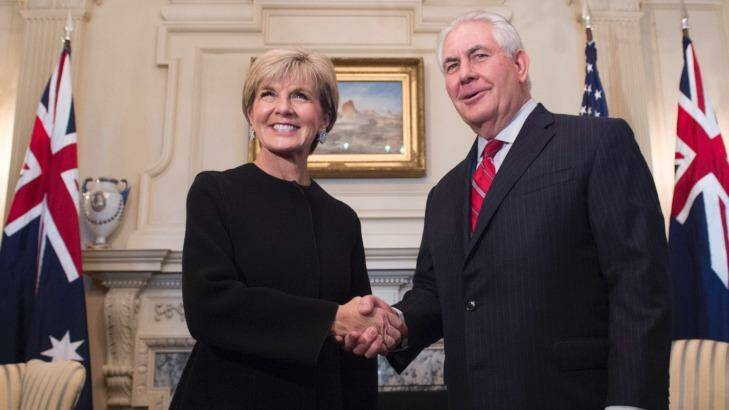 Foreign Minister Julie Bishop meets Secretary of State Rex Tillerson at the State Department in Washington. Photo: Molly Riley