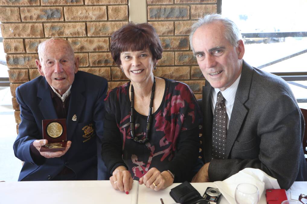 HONOURED: Charles Lonergan celebrates his 100th birthday with his niece Colleen McCullum and MP Greg Piper. Picture: Jamieson Murphy