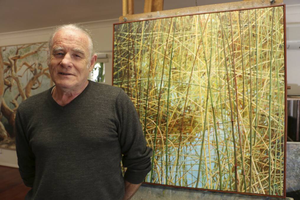 IN DEEP: Artist Robert Berry with his Dobell Prize-winning work on Monday. Picture: David Stewart