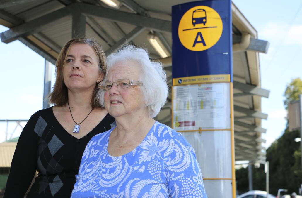 DISMAYED: Noleen Robinson, front, and Vivienne Bruce, of South Lake Macquarie Public Transport Action Group. Picture: David Stewart 