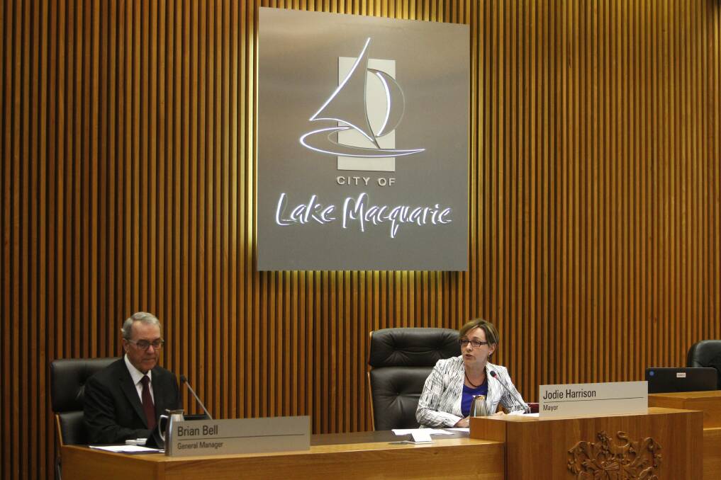 COUNCIL CHAMBERS: Mayor Jodie Harrison and general manager Brian Bell. Picture: Jonathan Carroll