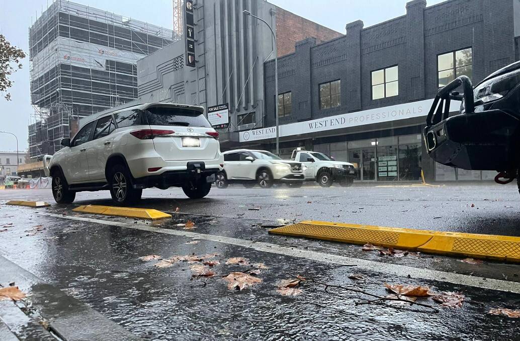 Rain in Hunter Street on Wednesday morning. Picture by Jessica Brown