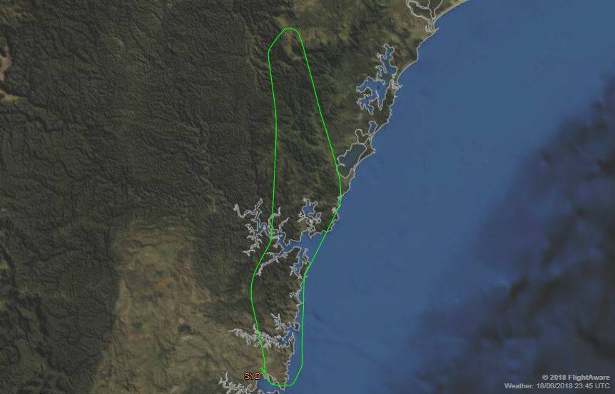 A flight map of the Sydney to Port trip.