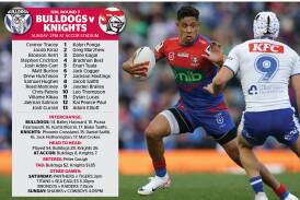 Knights veteran Dane Gagai is set to mark young flyer Bronson Xerri. Picture by Jonathan Carroll
