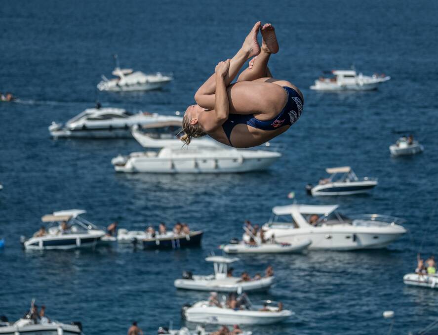 IN A SPIN: Iffland in a somersault after launching off the 21m platform.