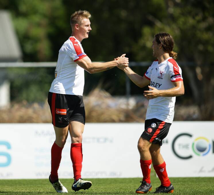 IN FORM: Jamie Byrnes set up one goal and scored another to help steer Edgeworth to a hard-fought 2-0 win over Lake Macquarie. Picture: Jonathan Carroll