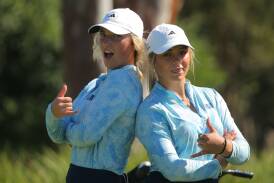 NSW representatives Amy Squires and Ella Scaybrook at Southport Golf Club on Tuesday. Picture by David Tease, Golf NSW 
