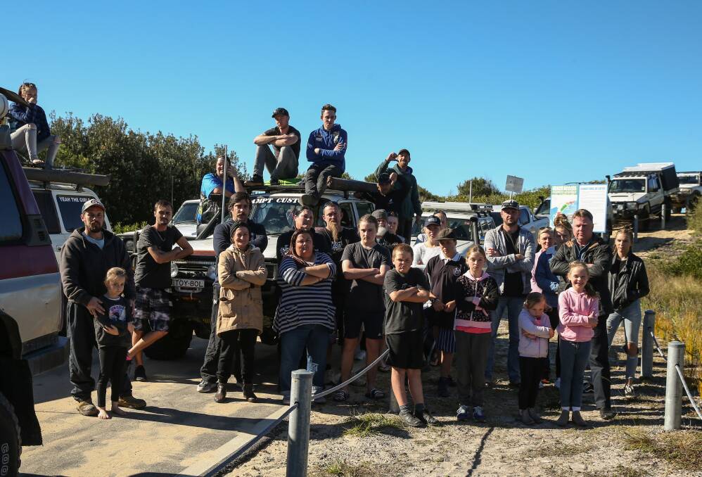 No Way: Local 4WD enthusiasts gathered at the Blacksmiths entrance to Nine Mile Beach on Sunday. Picture: Marina Neil. 