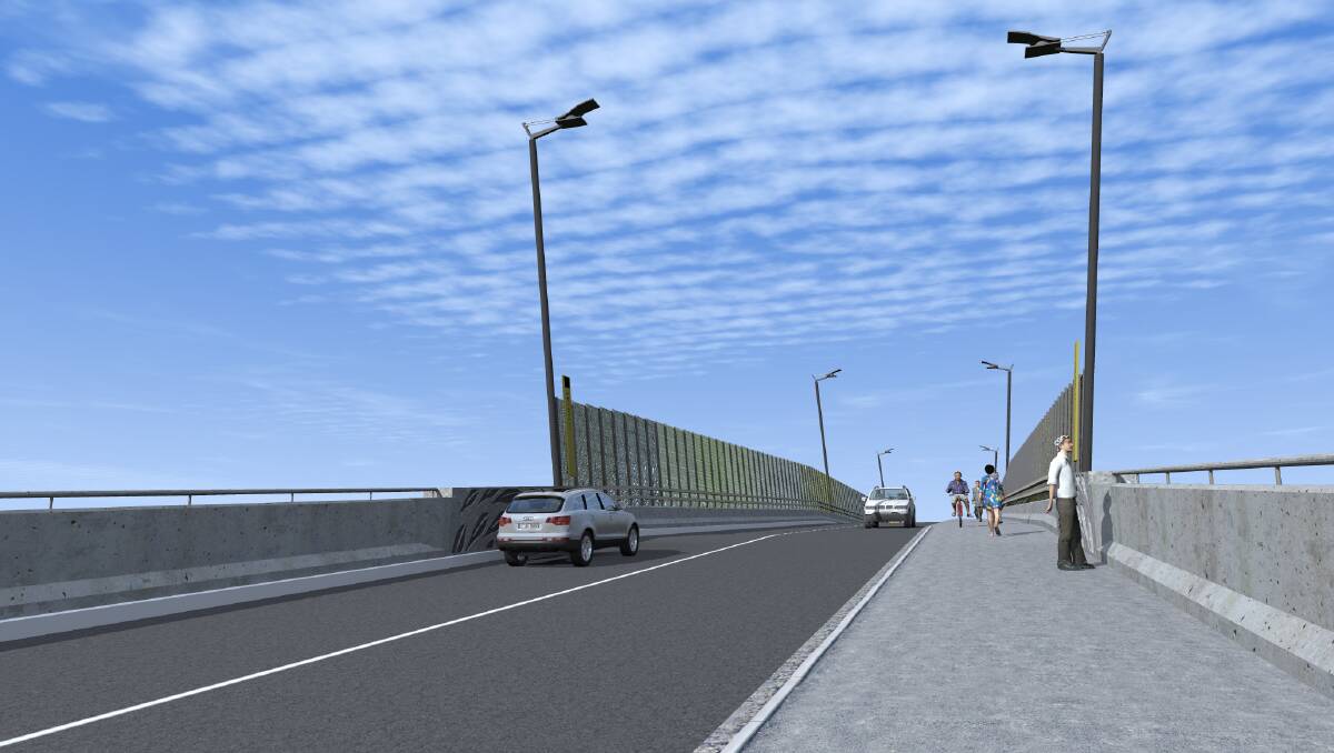 NEXT STEP: An artist's impression of the Pennant Street Bridge, which would cross the railway line and link Glendale's retail precinct with the Cardiff commercial and industrial estate. Artwork: Supplied