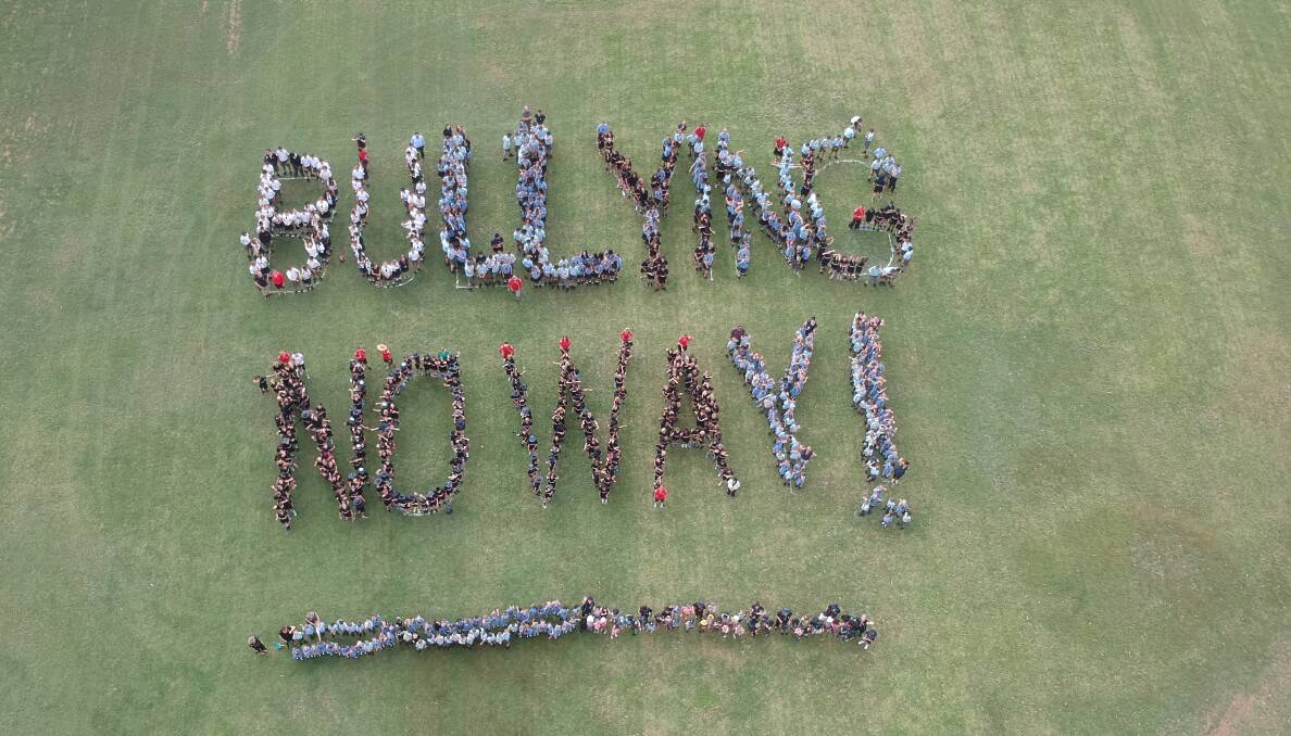 WRIT LARGE: Students and staff at Avondale College, Cooranbong, made their point for the National Day of Action Against Bullying. Picture: Supplied