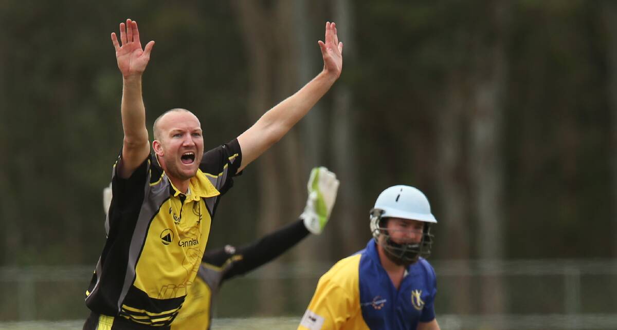 BREAKTHROUGH: Adrian Chad grabbed the wicket of Newcastle City captain Jack Downing for 22 to start the Kookaburras' surge. Picture: Simone De Peak