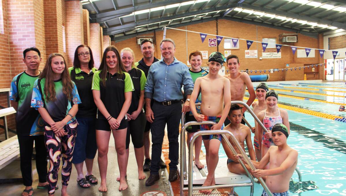 FAST LANE: Member for Hunter, Joel Fitzgibbon, meets some of the Macquarie Shores Swimming Club at Toronto Swim Centre. Picture: Supplied