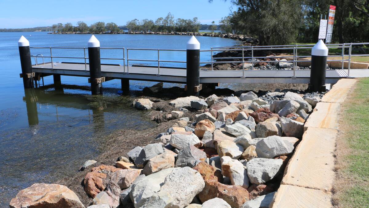 PLAY SAFE: The new boat ramp and jetty at San Remo. Jetties, shared pathways and parks remain open on the Central Coast and in Lake Macquarie, with social distancing. Picture: David Stewart
