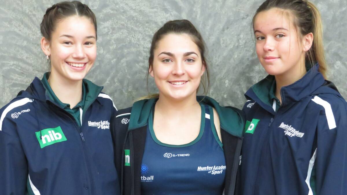 REP HONOUR: The Westlakes District Netball Association trio of, from left, Lydia Philpott, Fallan Porter and Ella Geach took part in the Australian Invitational Youth Games in Maitland. Picture: Supplied 