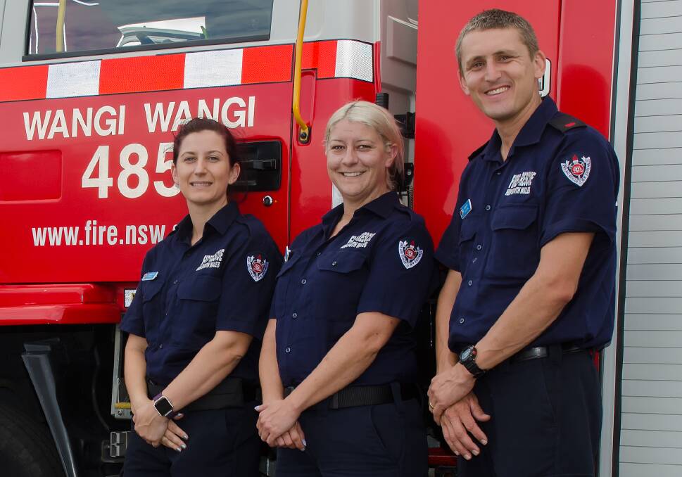 APPLY NOW: Sarah McBride, Laura Hill and Glenn Swift look forward to welcoming two new retained firefighters to the Wangi Wangi brigade. Applications close on March 14. Picture: Chris VanderSchaaf