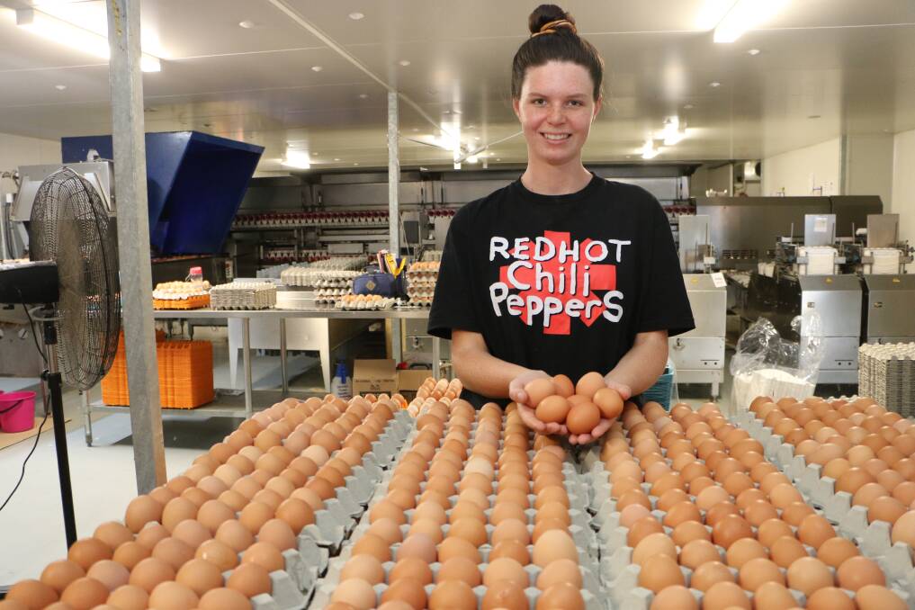 FRESH EGGS: Shaye Moncrieff in the egg processing facility at The Local Yolk, Cooranbong. Picture: David Stewart