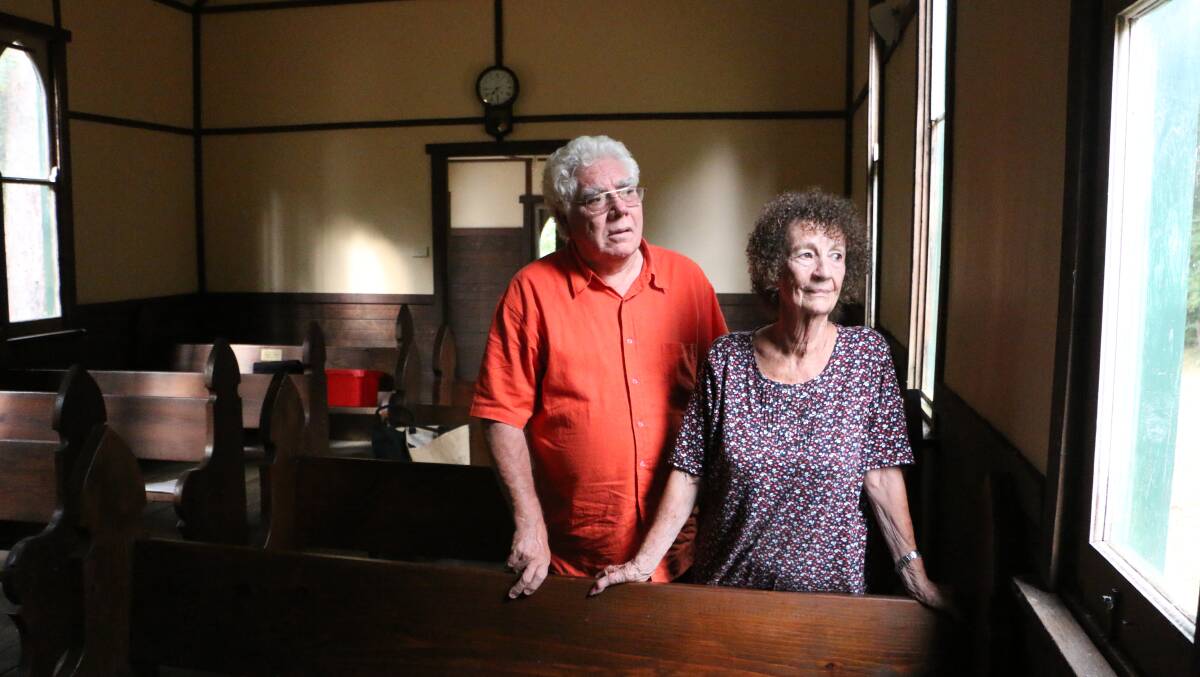 IDEAS WELCOME: Church trustees Mike Fuller and Julia Sugden in the historic Martinsville church, which seats about 50. Picture: David Stewart