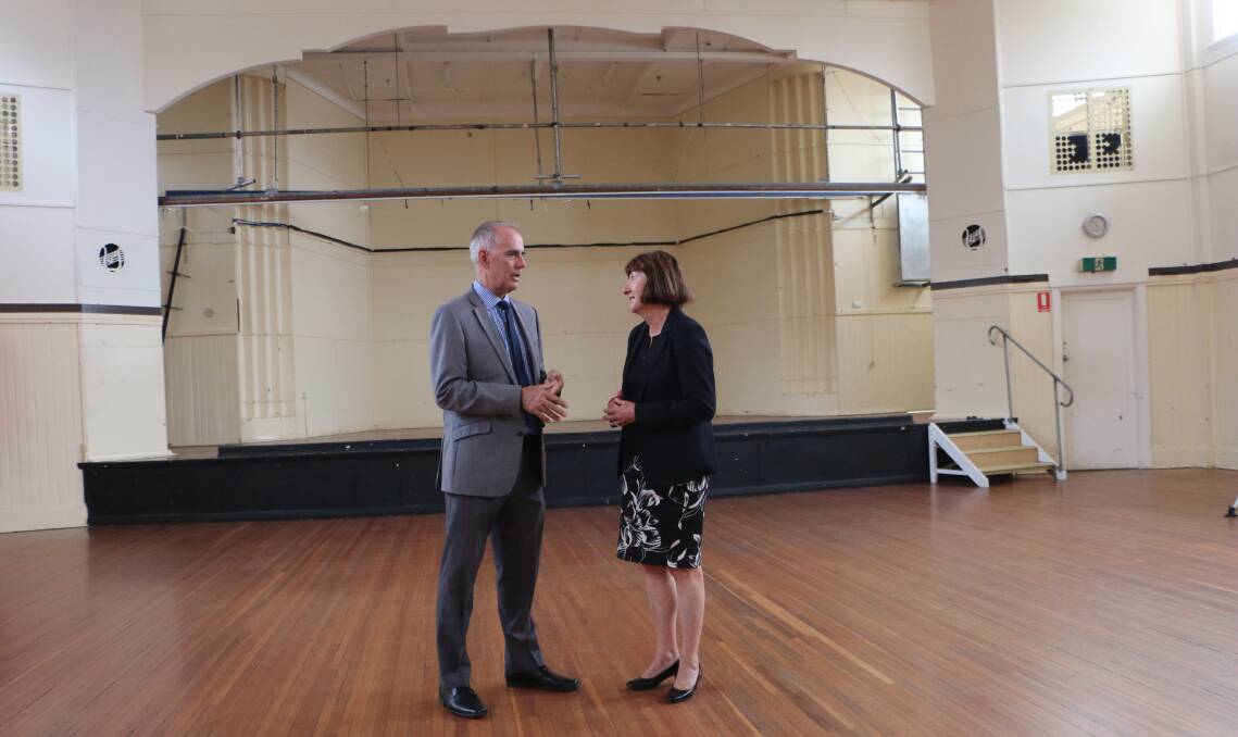 NEXT STEP: Lake Macquarie MP Greg Piper and mayor Kay Fraser at Rathmines Community Hall in March. The council this week submitted a development application for a $1 million upgrade of the building. Picture: David Stewart